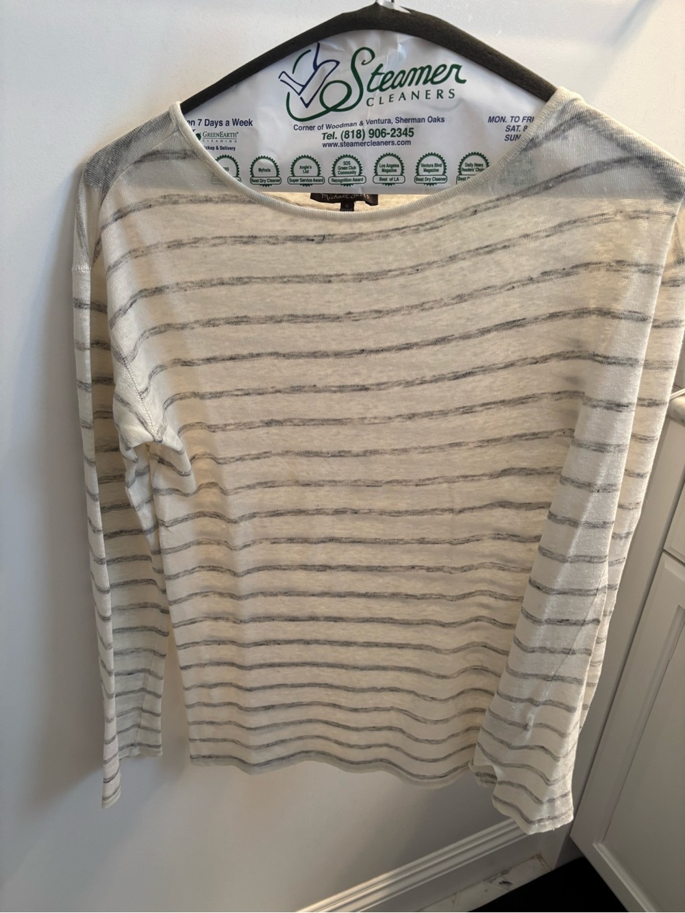 Michael Stars Striped Long Sleeve Knit Top - Cream & Light Gray